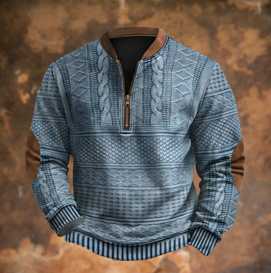 Elton | Aztec-Pattern Quarter-Zip Knit Sweatshirt