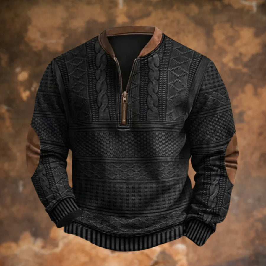 Elton | Aztec-Pattern Quarter-Zip Knit Sweatshirt