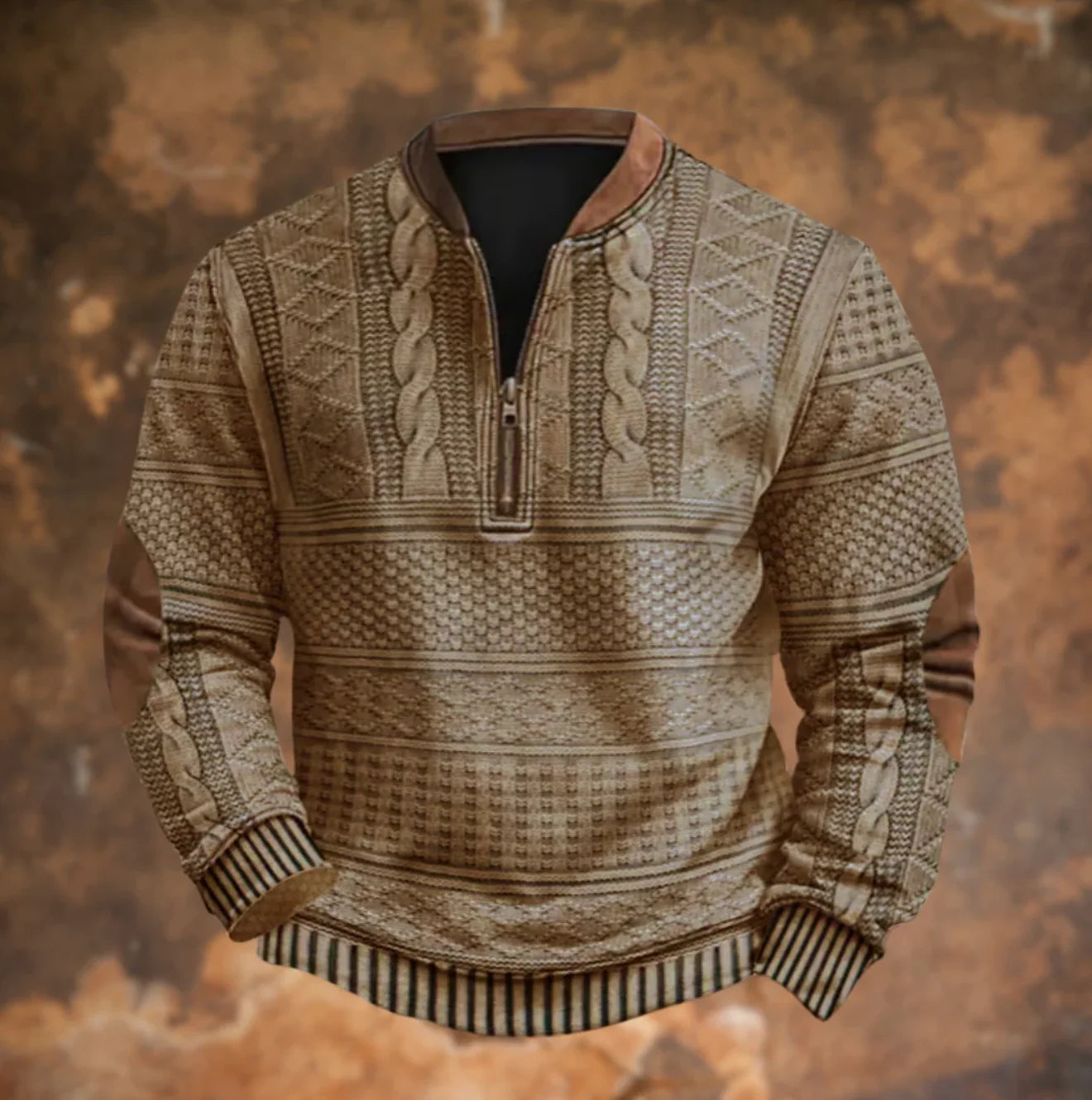 Elton | Aztec-Pattern Quarter-Zip Knit Sweatshirt