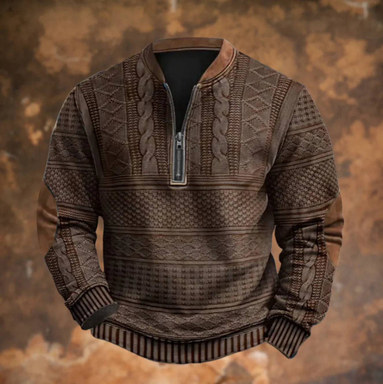 Elton | Aztec-Pattern Quarter-Zip Knit Sweatshirt