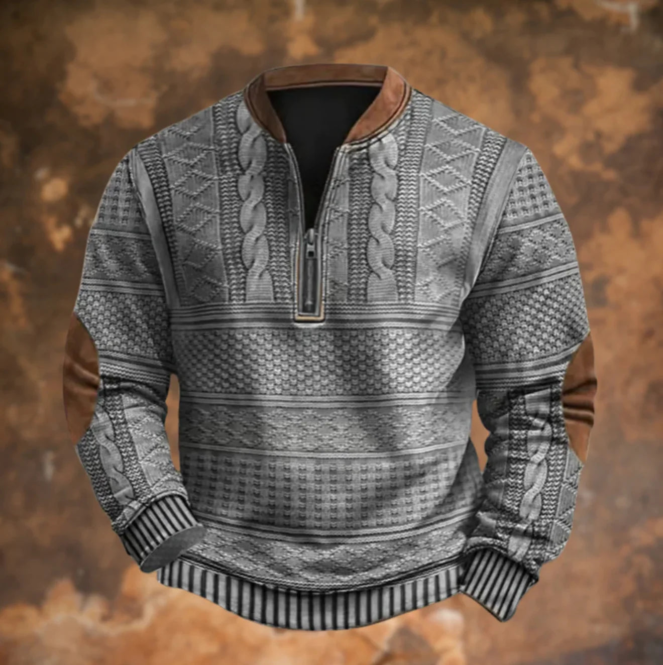 Elton | Aztec-Pattern Quarter-Zip Knit Sweatshirt