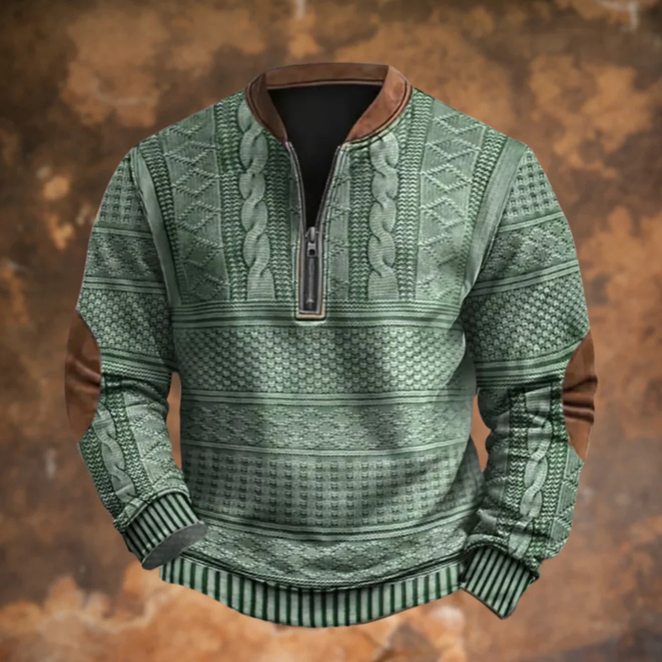 Elton | Aztec-Pattern Quarter-Zip Knit Sweatshirt