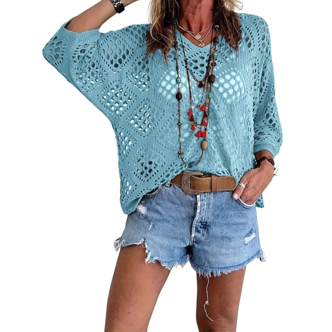 WILLA™ – Boho Diamond Crochet Batwing Top
