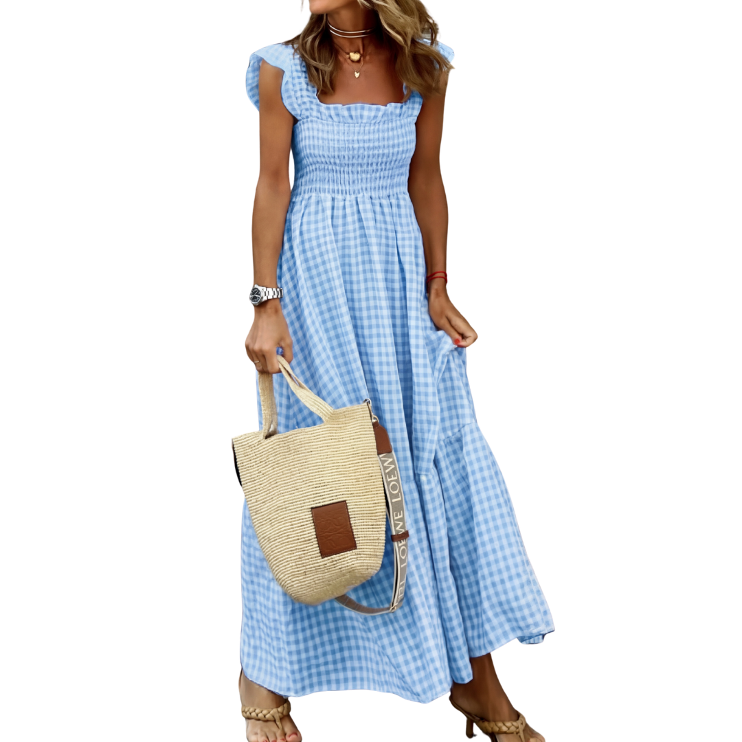 CORINNA™ – Patchwork Plaid Flared Midi Dress