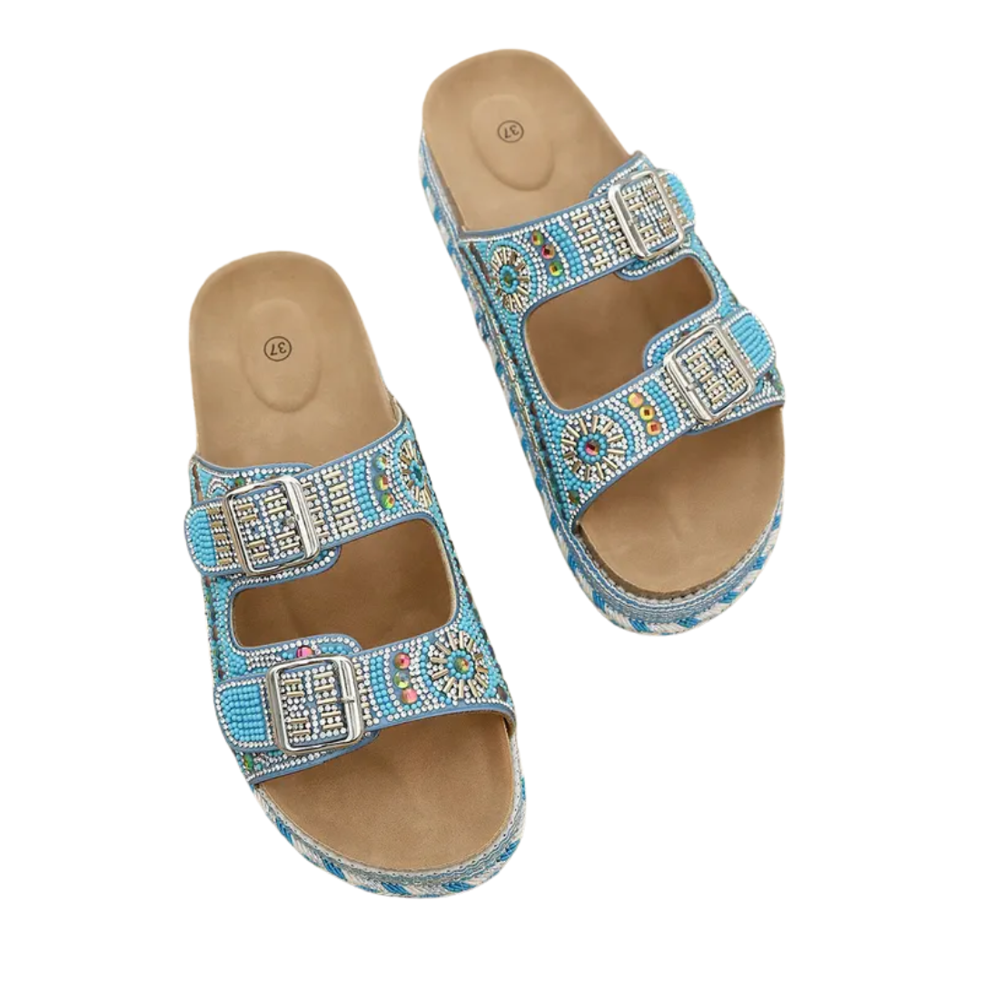 SOLÈNE™ – Rhinestone Cork Footbed Slide Sandals