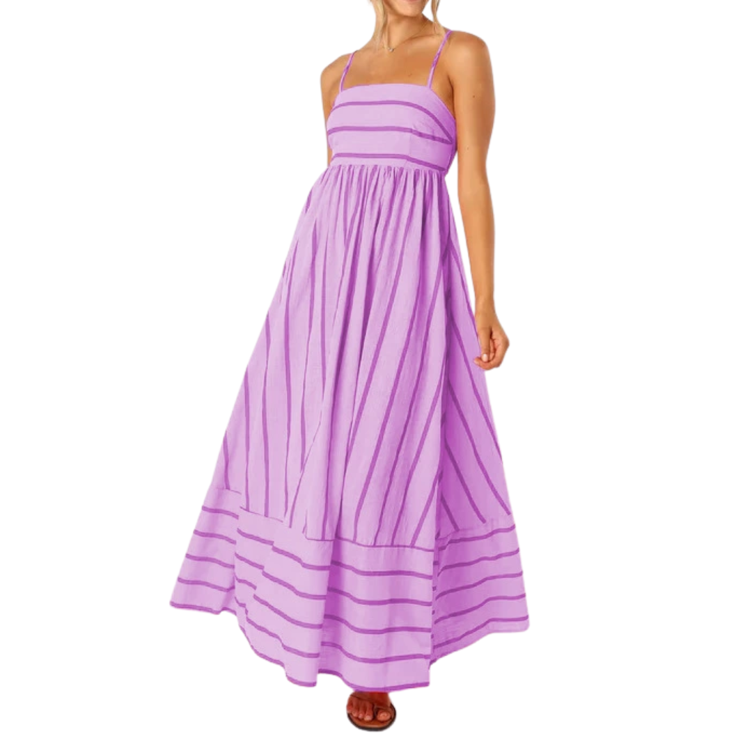 LAVELLE™ – Striped Spaghetti Strap Swing Maxi Dress