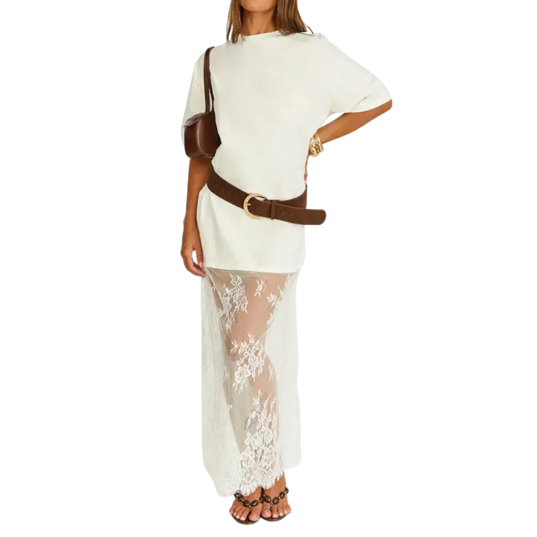FRANNIE™ – Lace Hem Drop Shoulder Maxi Dress