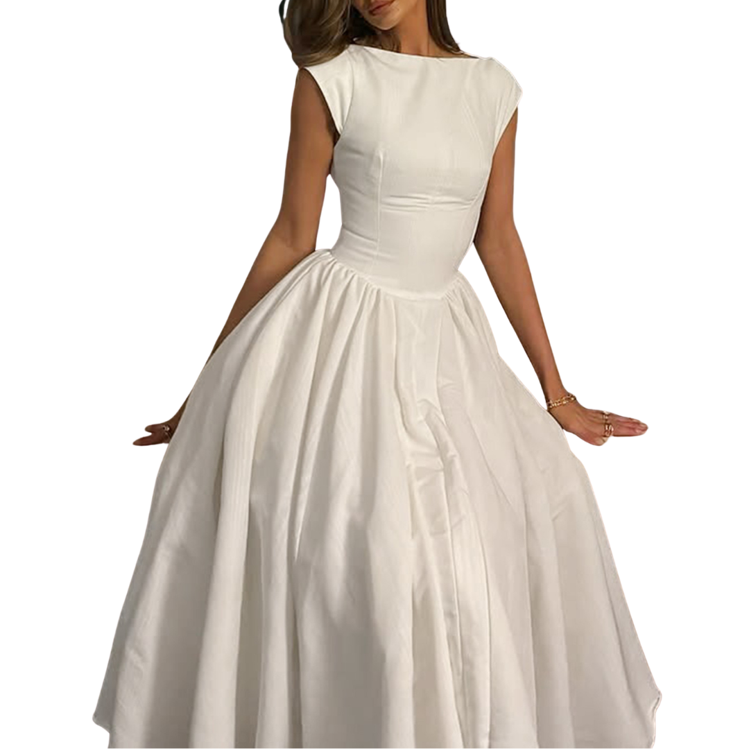 CLARISSA™ – Chic Bardot Backless Maxi Dress