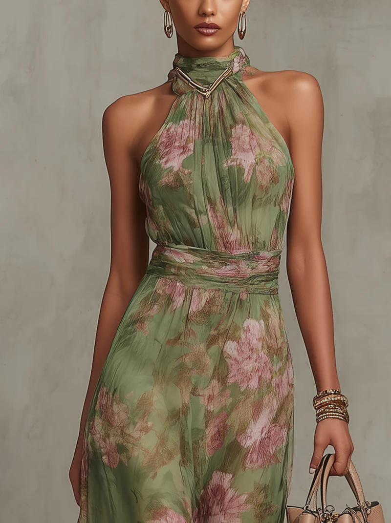 Seraphina | Halter Neck Floral Maxi Dress