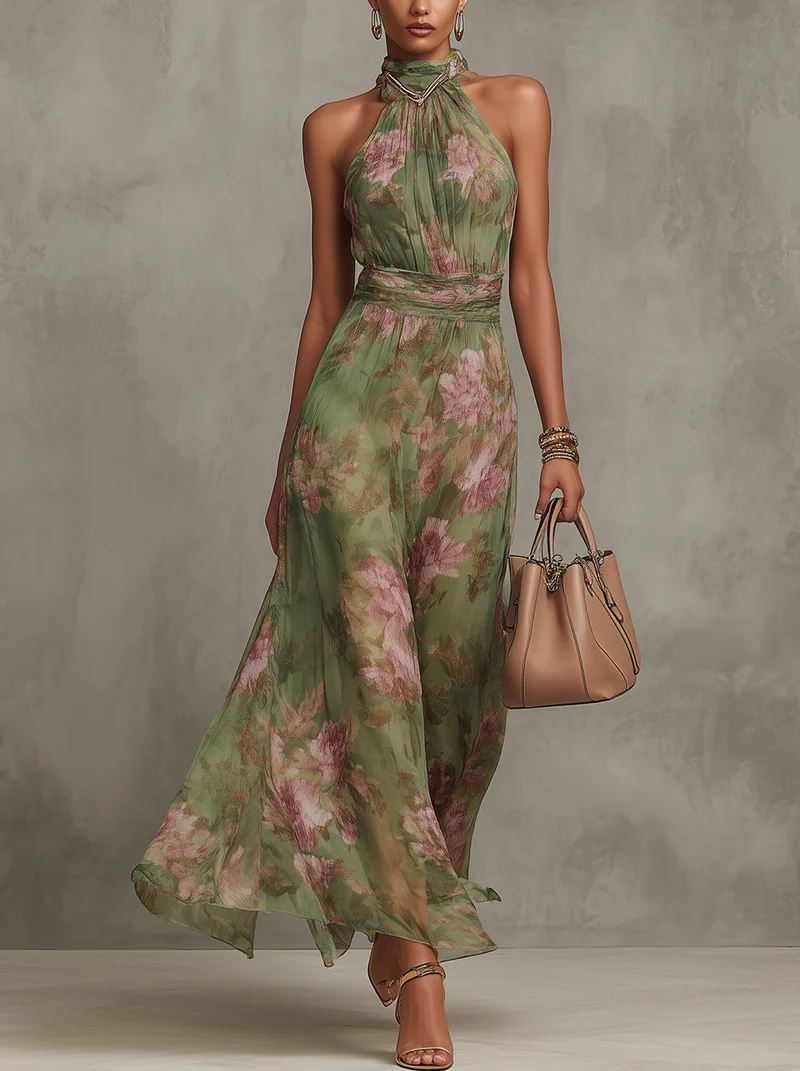 Seraphina | Halter Neck Floral Maxi Dress