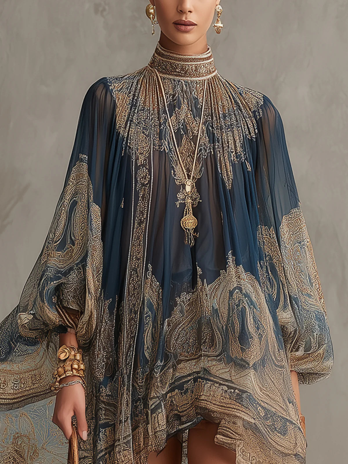 Isabella | High-Neck Batwing Sleeve Dress