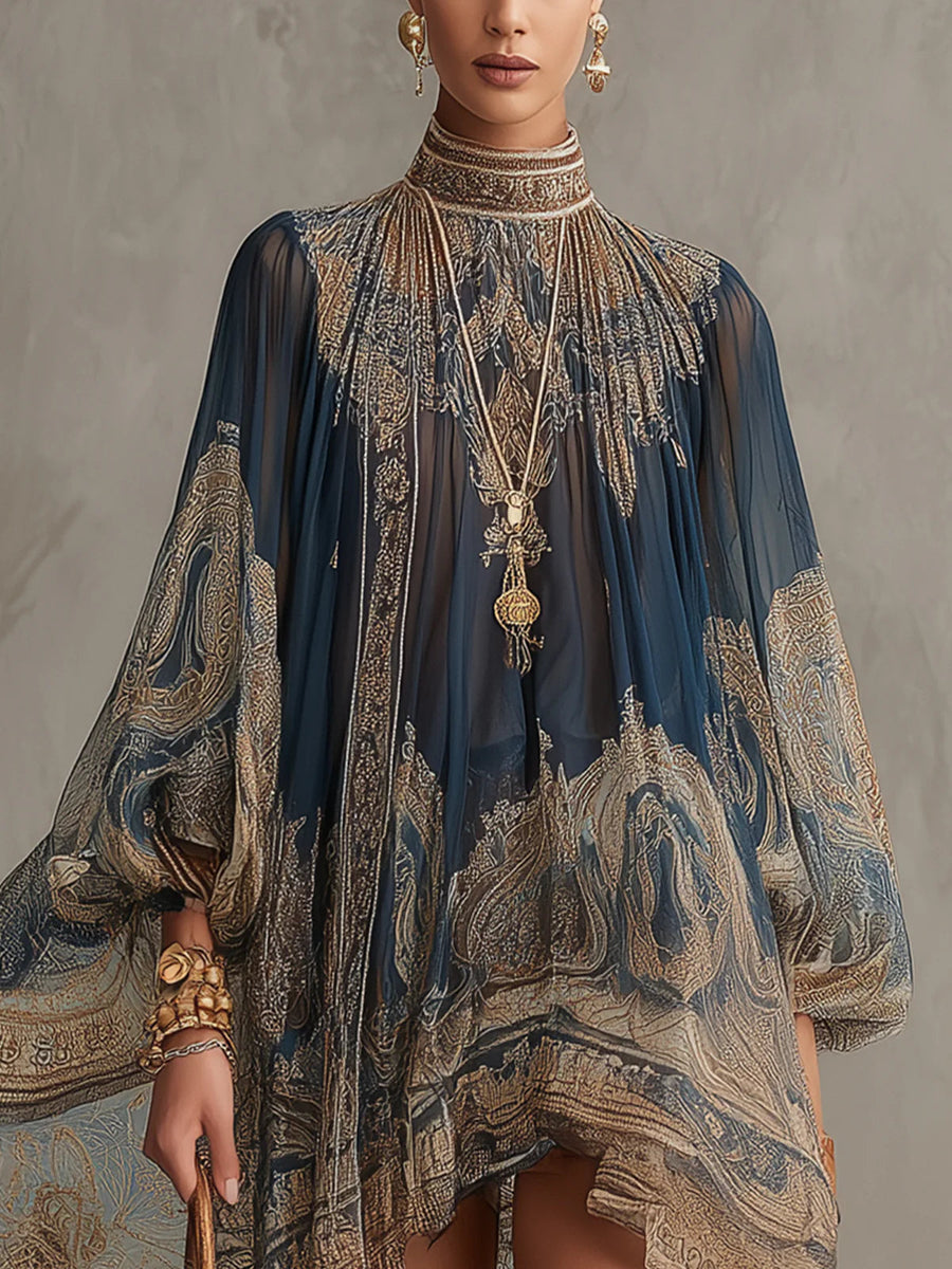 Isabella | High-Neck Batwing Sleeve Dress