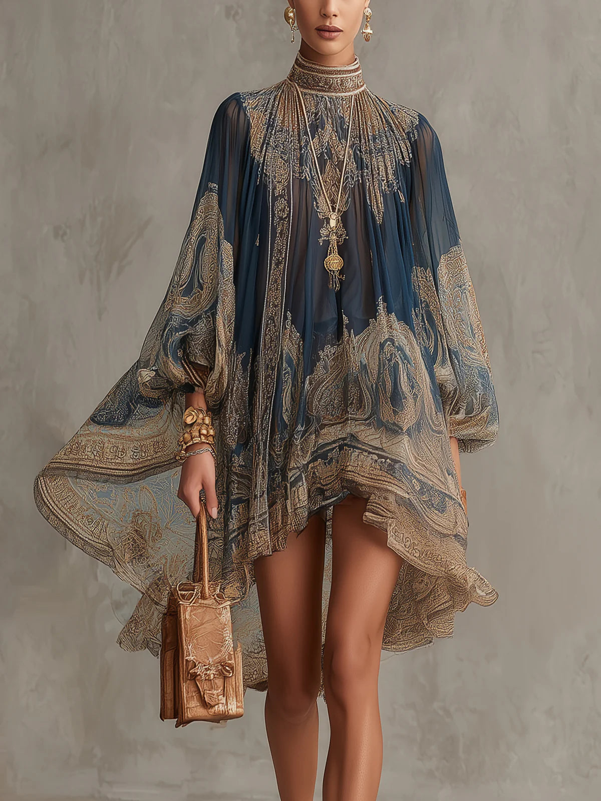 Isabella | High-Neck Batwing Sleeve Dress