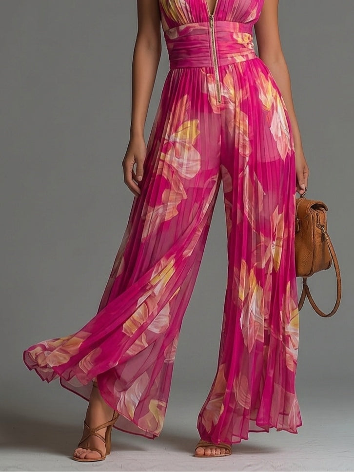 Beatrice | Pleated Floral Wide-Leg Jumpsuit