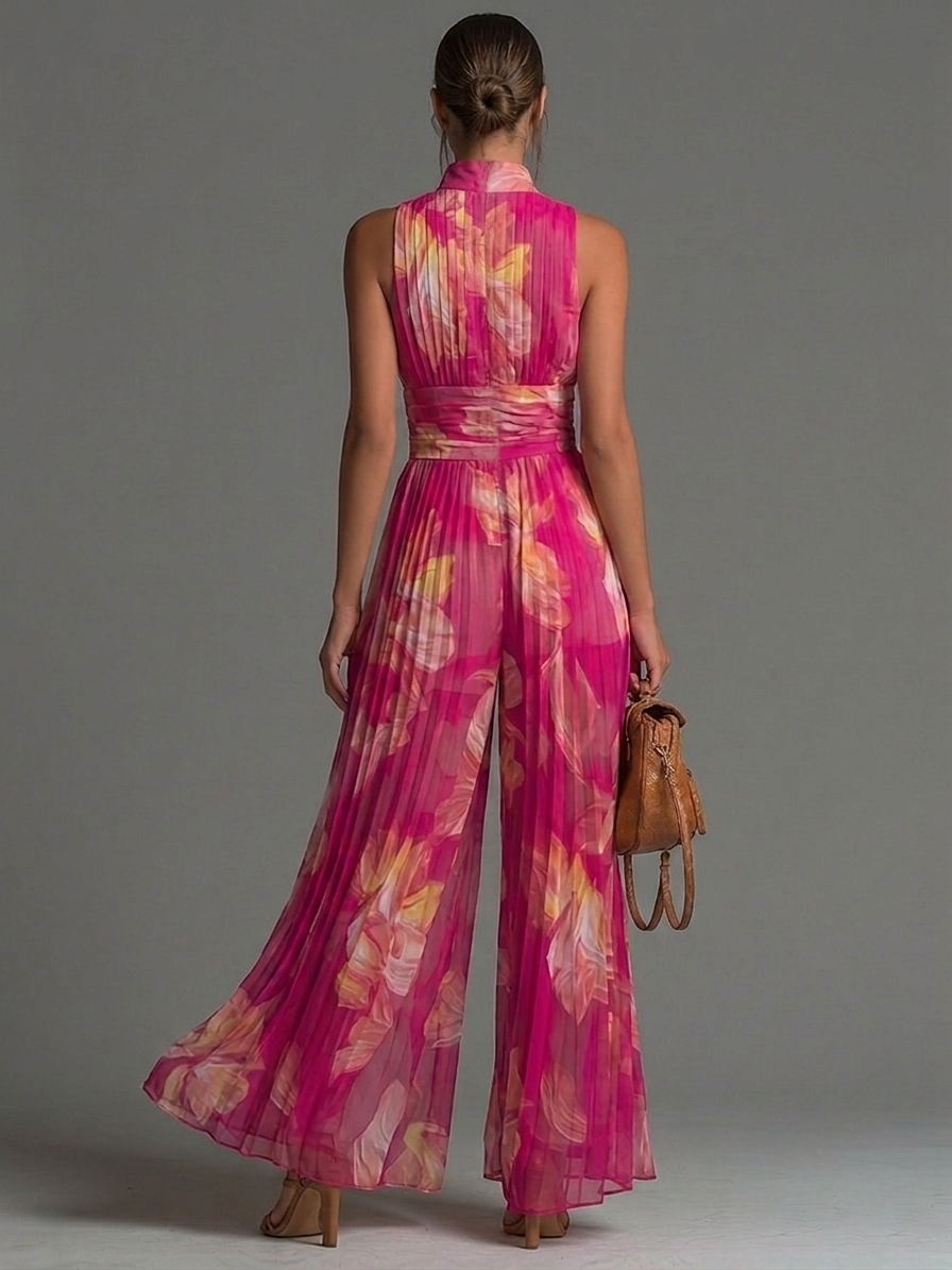 Beatrice | Pleated Floral Wide-Leg Jumpsuit