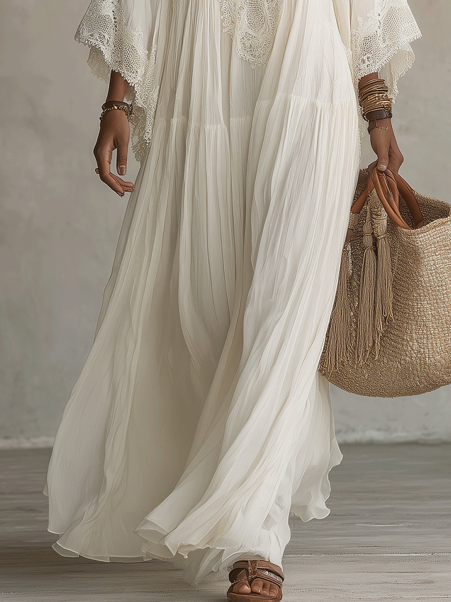 Rosalind | Lace Trim Flowing Maxi Dress