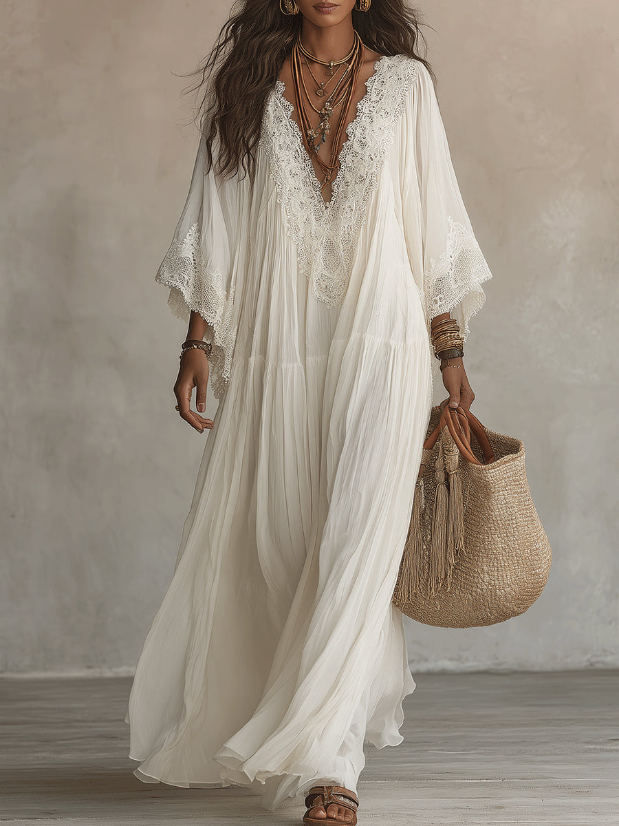 Rosalind | Lace Trim Flowing Maxi Dress