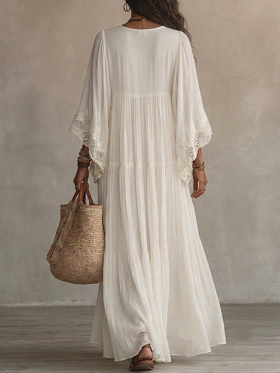 Rosalind | Lace Trim Flowing Maxi Dress