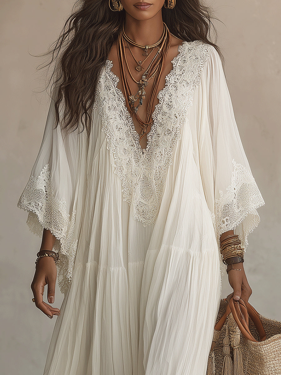 Rosalind | Lace Trim Flowing Maxi Dress