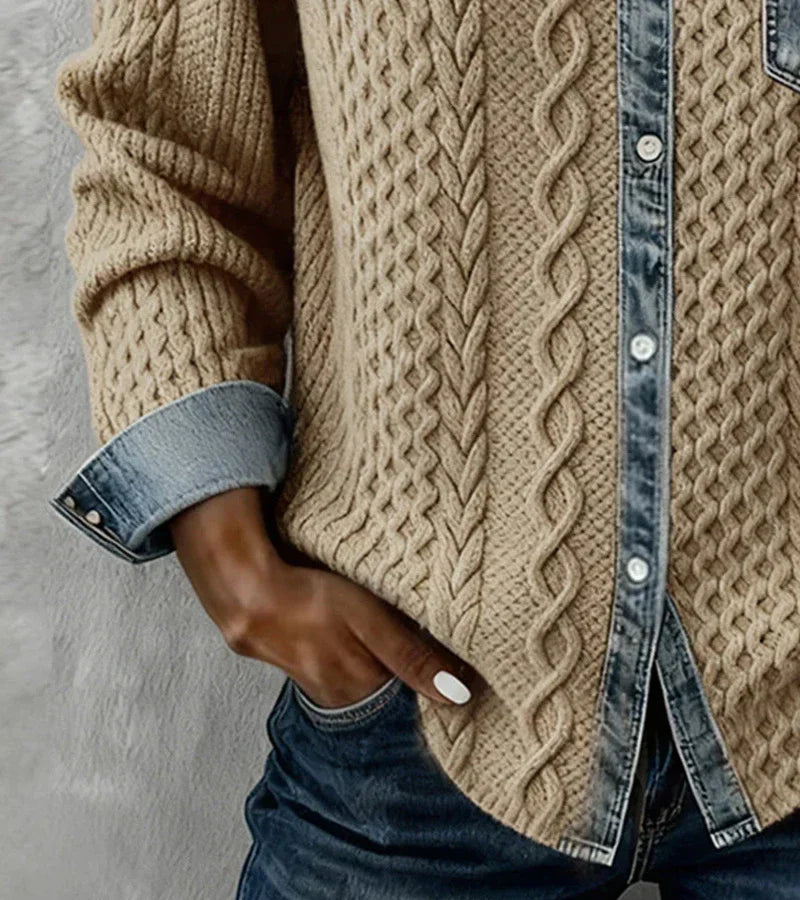Hadley | Cable Knit Denim-Trim Shirt