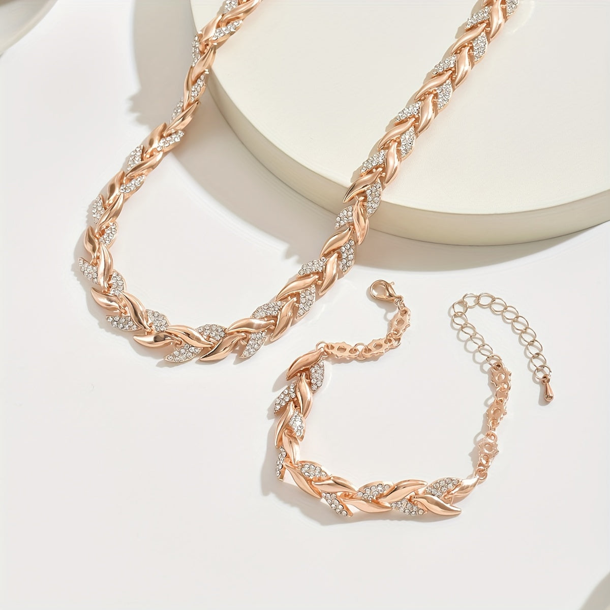 Wren | Crystal Leaf Necklace and Bracelet Set