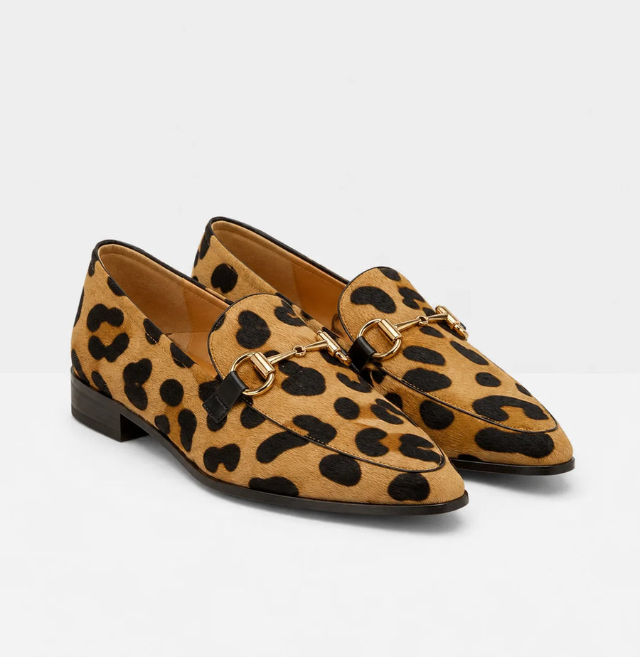 Odette | Leopard Print Gold-Buckle Loafers