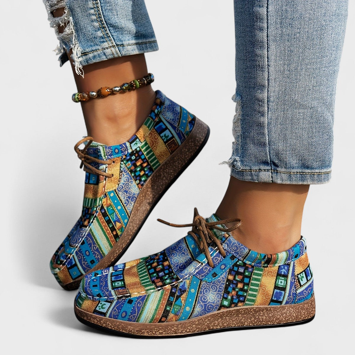Freya | Bohemian Patchwork Lace-Up Shoes