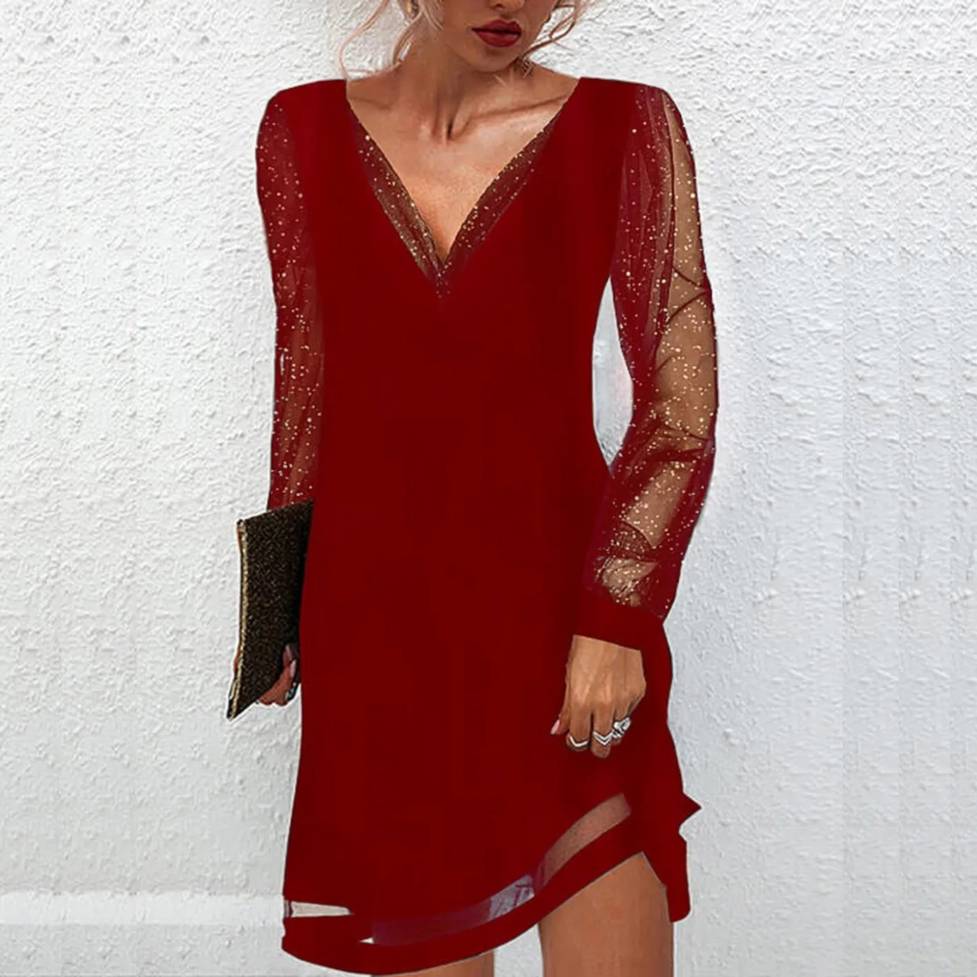 Isadora | Sparkle Sleeve V-Neck Evening Dress