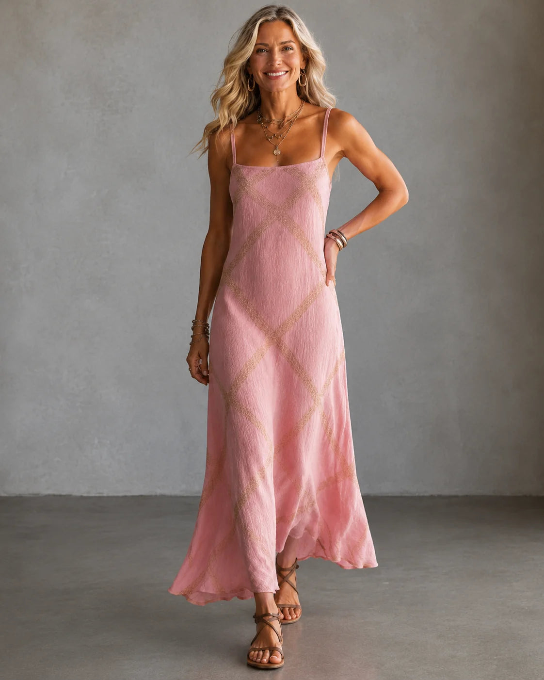 Feliz | Diamond-Print Strappy Maxi Dress