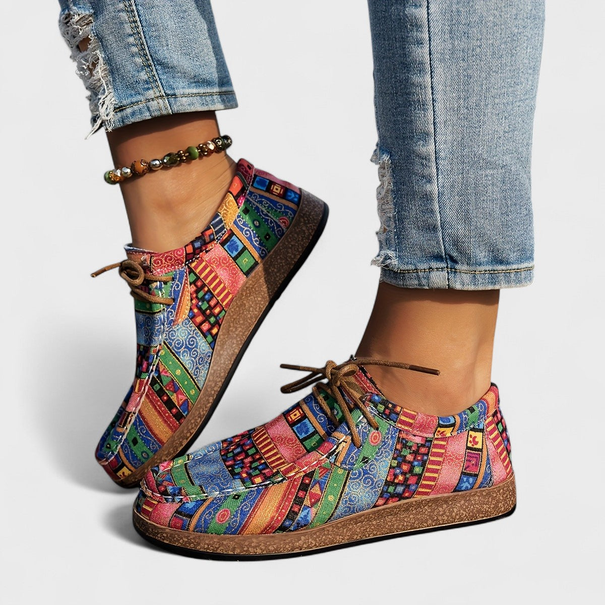Freya | Bohemian Patchwork Lace-Up Shoes