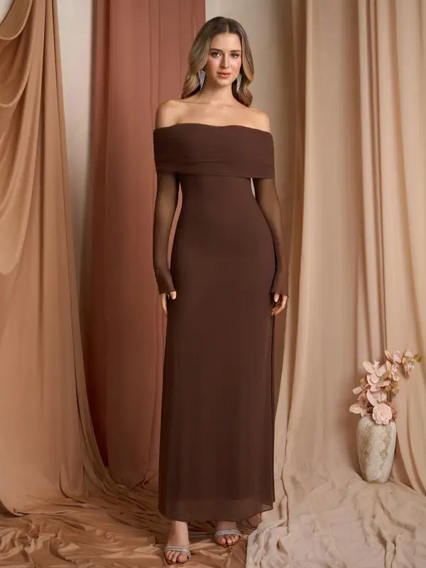 ANDREA™ - Women's Off-The-Shoulder Ruched Contrast Sequin Bodycon Dress