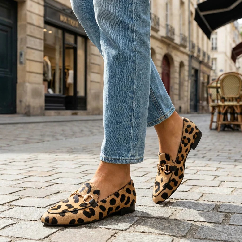 Odette | Leopard Print Gold-Buckle Loafers