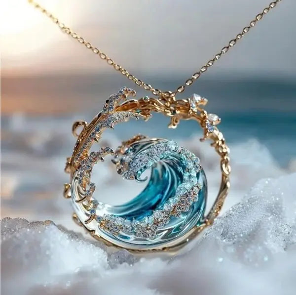Luna | Ocean Wave Crystal Pendant Necklace