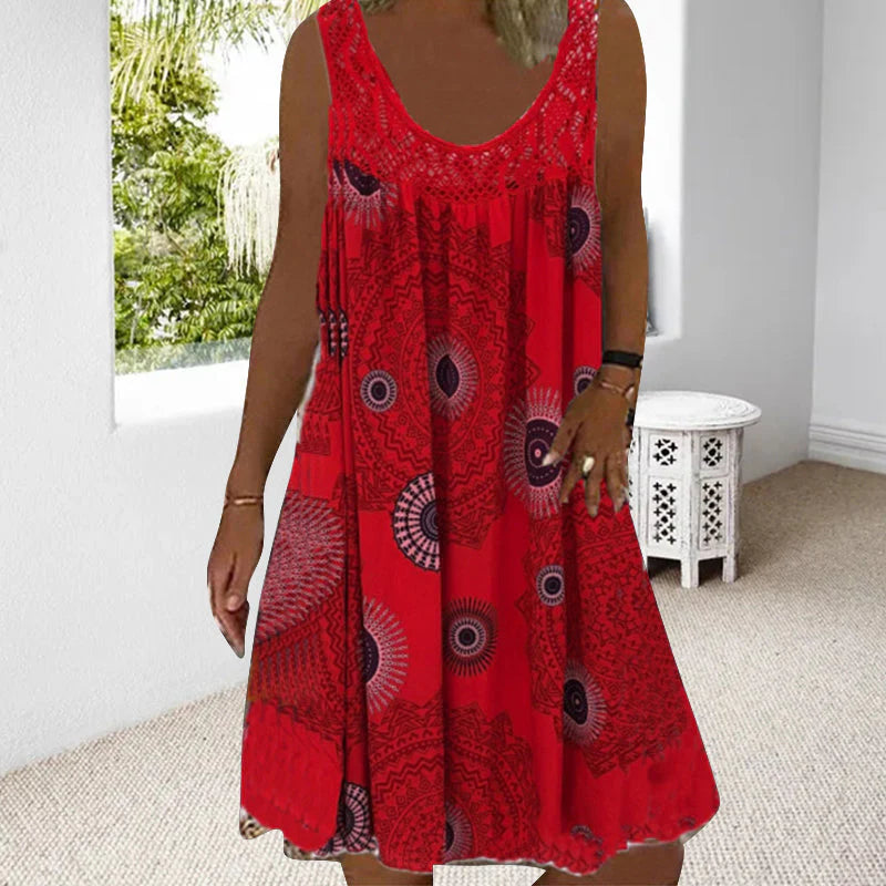 Marisol | Crochet-Trim Print Swing Dress
