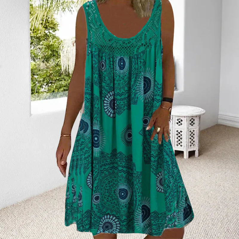Marisol | Crochet-Trim Print Swing Dress
