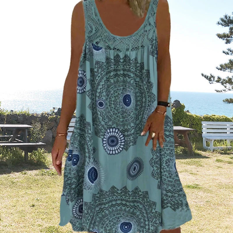 Marisol | Crochet-Trim Print Swing Dress