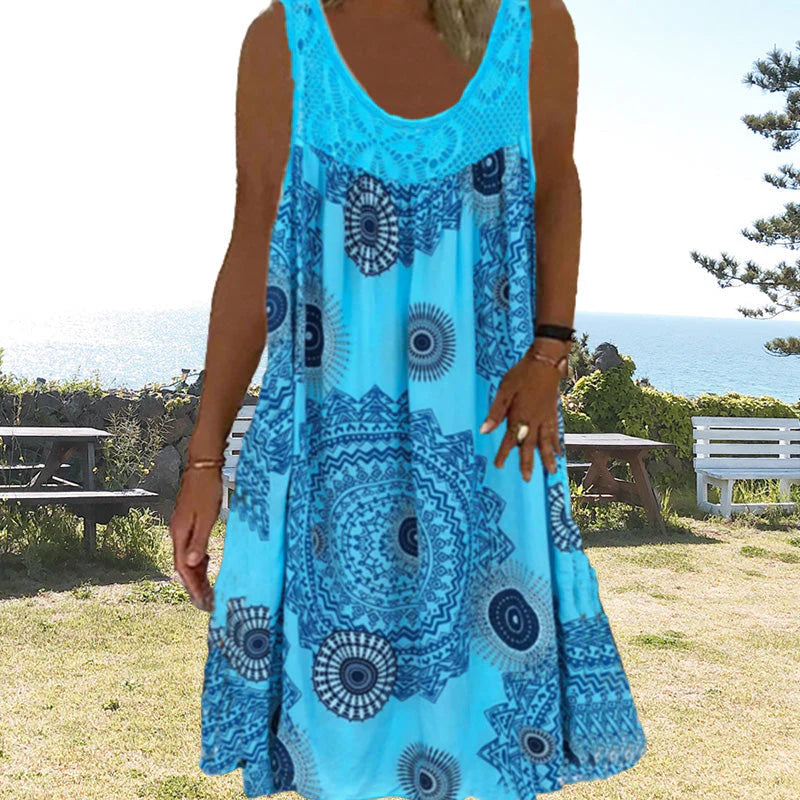 Marisol | Crochet-Trim Print Swing Dress
