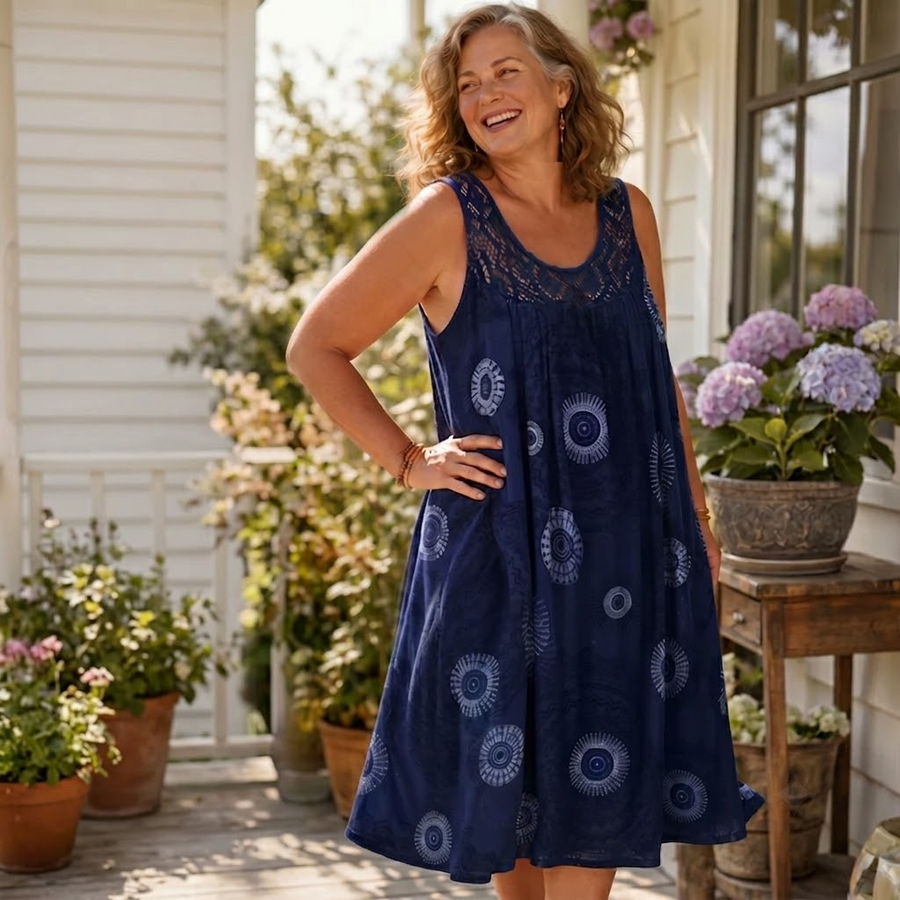 Marisol | Crochet-Trim Print Swing Dress